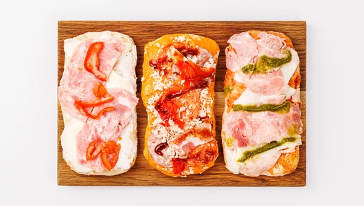 Пиццы римские мини ассорти "Мясная BBQ", "Ветчина песто", "С ветчиной сливочная", зам.