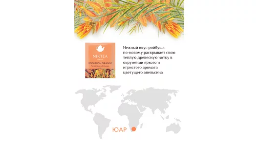 Чай травяной Niktea Ройбуш Оранж с ароматом апельсина пакетированный 25х2 г