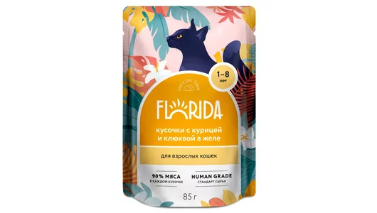 FLORIDA паучи Для взрослых кошек: кусочки с курицей и клюквой в желе, 85г