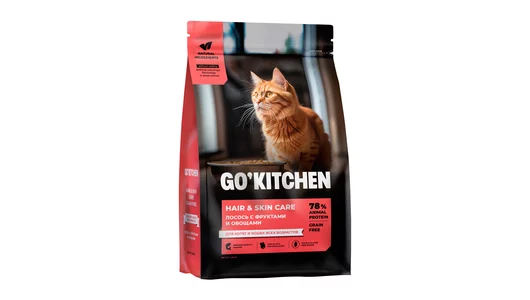 GO'KITCHEN беззерновой полнорационный сухой корм для кошек, котов и котят с лососем, 1.36 кг