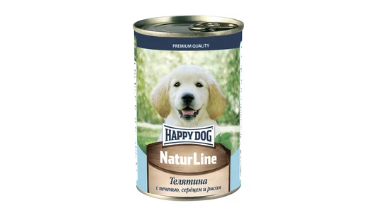 HAPPY DOG 410гр для щенков ,телятина с  печенью, сердцем и рисом Natur Line