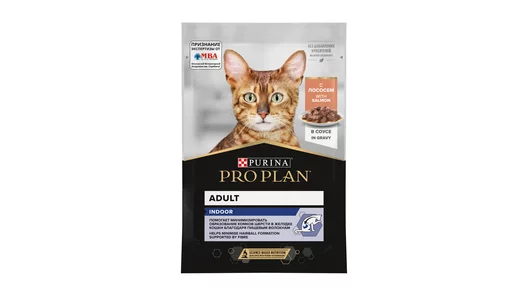 Влажный корм PRO PLAN® паучи для взрослых кошек, живущих дома, с лососем в соусе, INDOOR