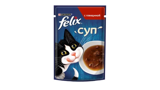 Влажный корм Felix Суп для взрослых кошек, с говядиной, Пауч, 48 г