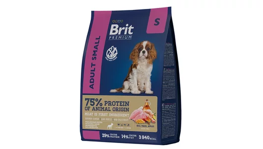 Корм BRIT 1кг для собак собак мелких пород (1–10кг) с курицей Premium Dog Adult Small