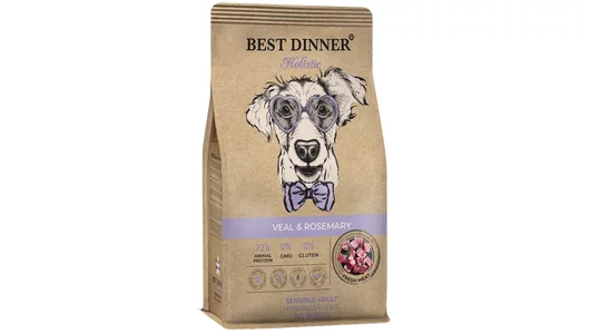 Сухой корм Best Dinner Holistic Adult Sensible Hypoallergenic All Breeds для собак всех пород склонных к аллергии и проблемам с пищеварением, телятина