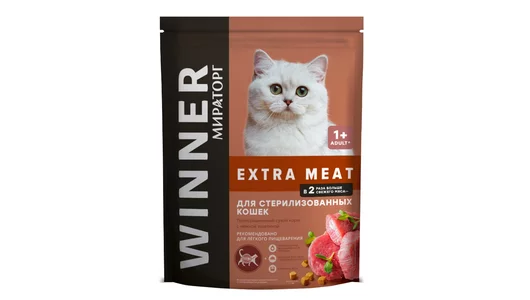 Сухой корм WINNER 400гр для стерилизованных кошек c нежной телятиной Extra Meat