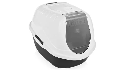 Туалет закрытый EASY CAT / серый  для кошки с дверцей + совок (54*40*40см)  Pet Inn