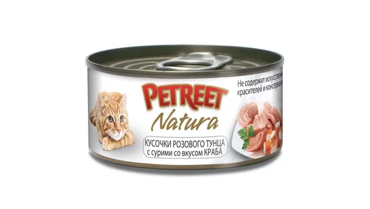 PETREET 70гр Корм для кошек Кусочки розового тунца с крабом сурими