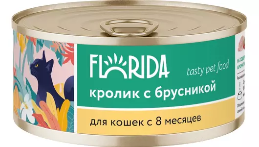 FLORIDA консервы Для кошек «Кролик с брусникой», 100г