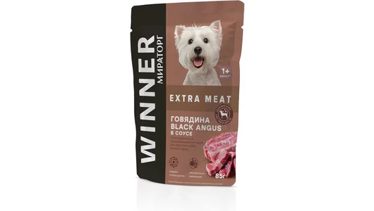 WINNER 85гр для собак мелких пород Говядина Black Angus в соусе Extra Meat (пауч)