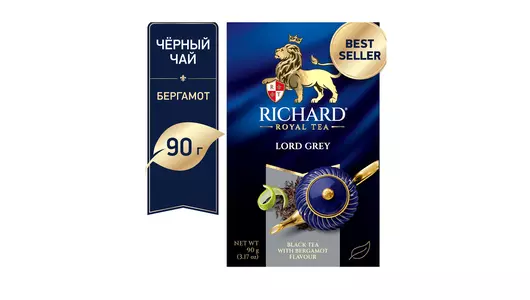 Чай черный Richard Lord Grey с ароматом бергамота и лимона среднелистовой 90 г Чай черный Richard Lord Grey с ароматом бергамота и лимона среднелистовой 90 г
