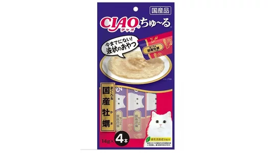 Лакомство INABA CIAO CHURU для кошек, тунец магуро и устрицы, пюре 4 шт по 14 гр (56 гр)