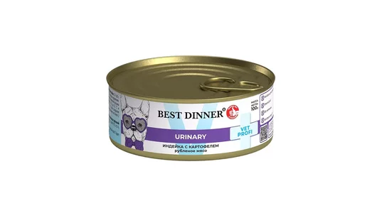 Консервы Best Dinner Exclusive Urinary Vet Profi для собак с профилактикой мочекаменной болезни с индейкой и картофелем 100гр