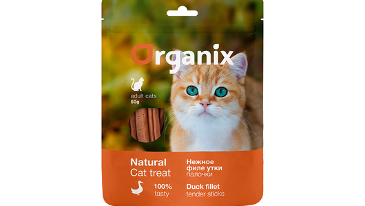 Organix лакомства Лакомство для кошек «Нежные палочки из филе утки» 100% мясо, 50г