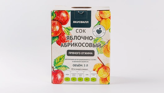 Сок яблочно-абрикосовый прямого отжима, 3 л