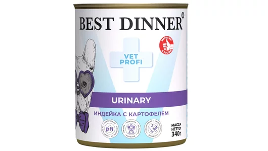 Консервы Best Dinner Exclusive Urinary Vet Profi для собак с профилактикой мочекаменной болезни с индейкой и картофелем 340гр