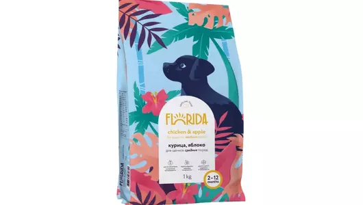 FLORIDA Сухой корм для щенков средних пород с курицей и яблоком, Medium Puppy Chicken, 1 кг
