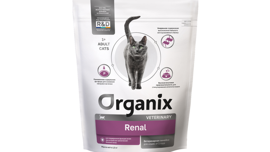 Organix vet (вет. корма) RENAL сухой диетический корм для взрослых кошек для поддержания функции почек, 1,5 кг