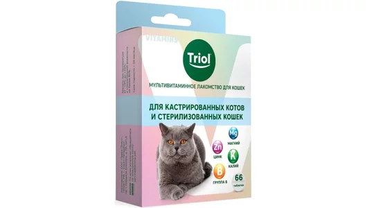 Мультивитаминное лакомство Triol для кошек «Для кастрированных котов и стерилизованных кошек», 33г