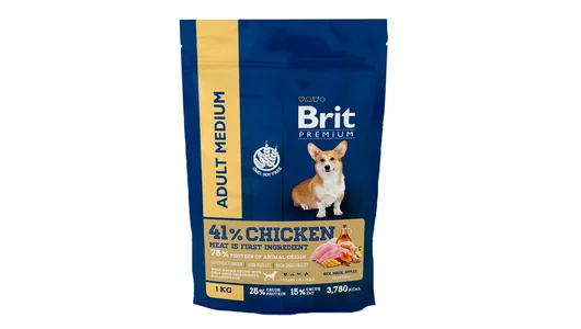 BRIT 1кг Корм для собак средних пород (10–25кг) с курицей Premium Dog Adult Medium