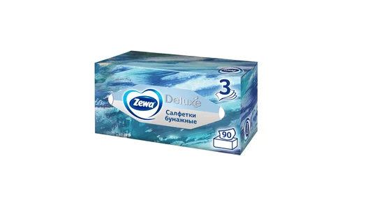 Салфетки бумажные Косметические Zewa Deluxe Дизайн 3-слойные 90 шт