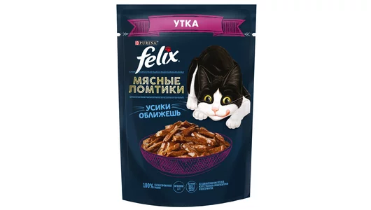 Корм FELIX 75гр для кошек Мясные ломтики Утка пауч
