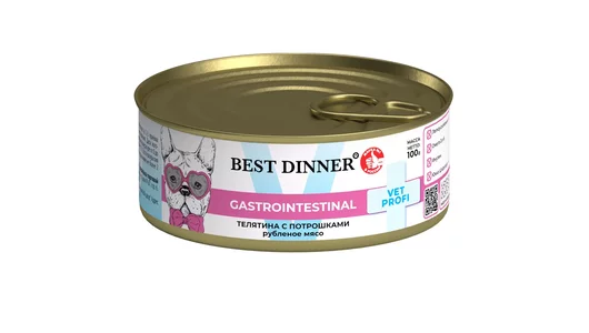 Консервы Best Dinner Exclusive Vet Profi Gastro Intestinal для собак и щенков. Телятина с потрошками 100гр