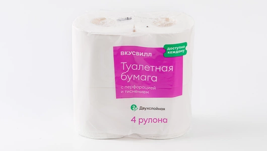 Бумага туалетная 2 слоя белая, 4 рулона