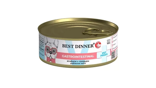 Консервы Best Dinner Exclusive Vet Profi Gastro Intestinal для собак и щенков. Ягнёнок с сердцем 100гр