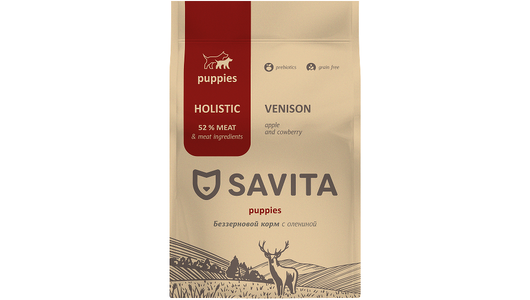 SAVITA сухой корм Беззерновой корм для щенков с олениной, GRAIN FREE Puppy, Venison & Potato, 1 кг