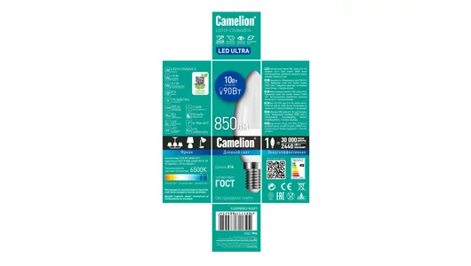 Светодиодная лампа Camelion LED10-C35/865/E14 10Вт 220В Свет Холодный с синевой Светодиодная лампа Camelion LED10-C35/865/E14 10Вт 220В Свет Холодный с синевой