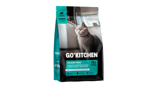 GO'KITCHEN беззерновой для котят и кошек с лососем и морской рыбой,3.63 кг