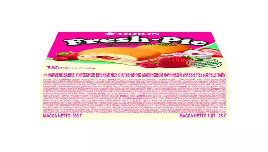 Пирожное бисквитное Orion Fresh Pie с клубнично-малиновой начинкой 300 г Пирожное бисквитное Orion Fresh Pie с клубнично-малиновой начинкой 300 г