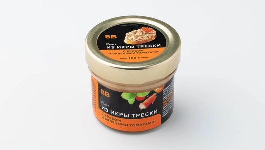 Риет из икры трески с камчатским крабом и вялеными томатами, 100 г Риет из икры трески с камчатским крабом и вялеными томатами, 100 г