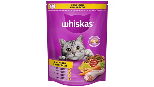 WHISKAS 800гр для кошек Подушечки/паштет Курица/Индейка