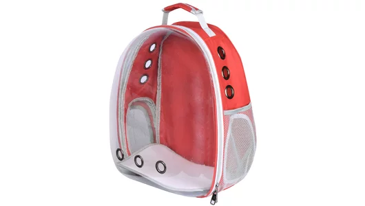 Adel Pet Рюкзак-переноска пластиковая/ ПРОЗРАЧНАЯ КРЫША/КРАСНАЯ/30*24*42см/