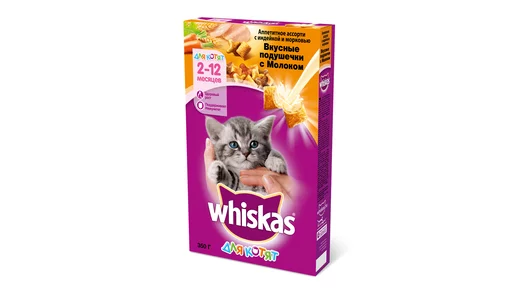WHISKAS 350гр для котят Подушечки с молоком, Индейка/Морковь