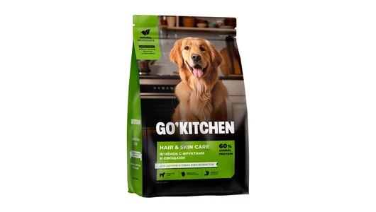 GO'KITCHEN ягненок с фруктами и овощами, полнорационный сухой корм для щенков и собак всех возрастов с ягненком, 1,59 кг
