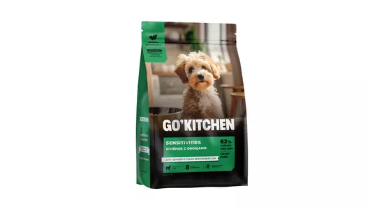 Корм GO'KITCHEN ягненок с овощами, полнорационный беззерновой сухой корм для щенков и собак всех возрастов для чувствительного пищеварения, 1,59 кг