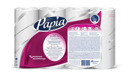 Полотенца бумажные Papia 3-слойные 4 рулона Полотенца бумажные Papia 3-слойные 4 рулона
