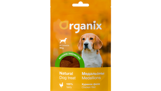 Organix лакомства Вяленое лакомство для собак «Медальоны из куриного филе» мясо 100%, 40г