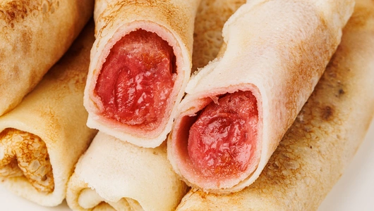 Блинчики с клубникой и персиком, зам. Блинчики с клубникой и персиком, зам.