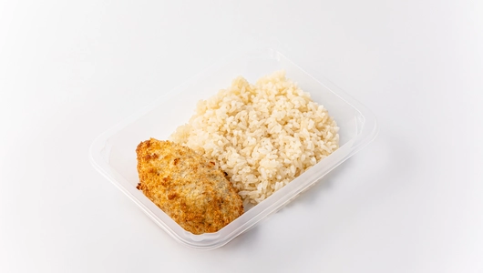 Котлета рыбная "английская" из минтая и филе пикши с отварным рисом