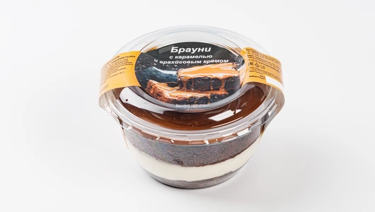 Десерт в банке "Брауни с арахисовым кремом и карамелью", кафе