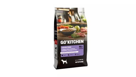 Корм GO'KITCHEN 4 вида мяса: курица, индейка, лосось и утка, полнорационный беззерновой сухой корм для взрослых собак всех пород, 9,98кг