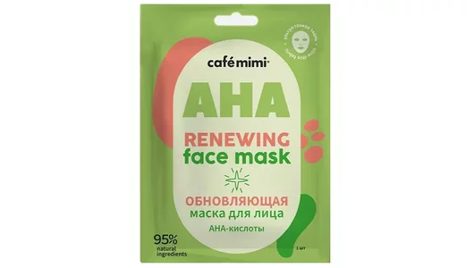 Cafe Mimi Тканевая маска для лица Обновляющая с AHA-кислотами 1 шт