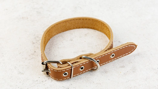 Ошейник для собак кожаный коричневый простроченный Homepet 20 мм, 32-42 см
