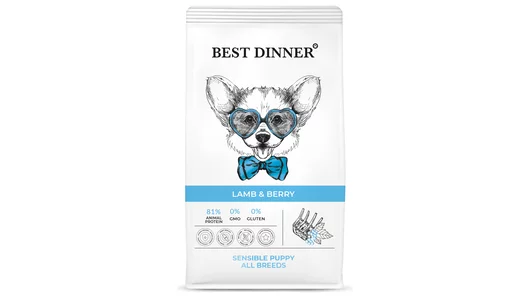 BEST DINNER 12кг Корм для щенков с чувствительным пищеварением, с ягненком и ягодами