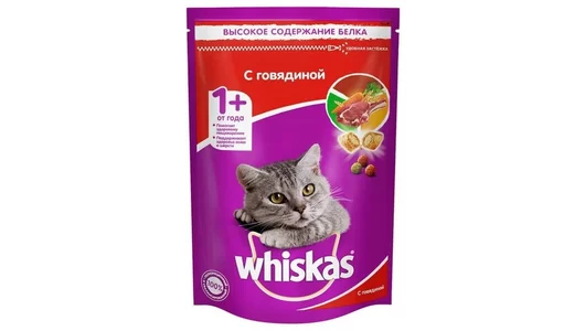 WHISKAS 350гр для кошек Подушечки/паштет Говядина