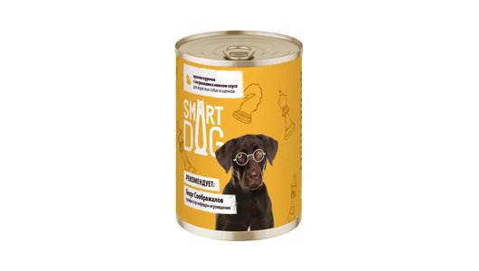 Smart Dog консервы Для взрослых собак и щенков кусочки курочки с потрошками в нежном соусе, 240г